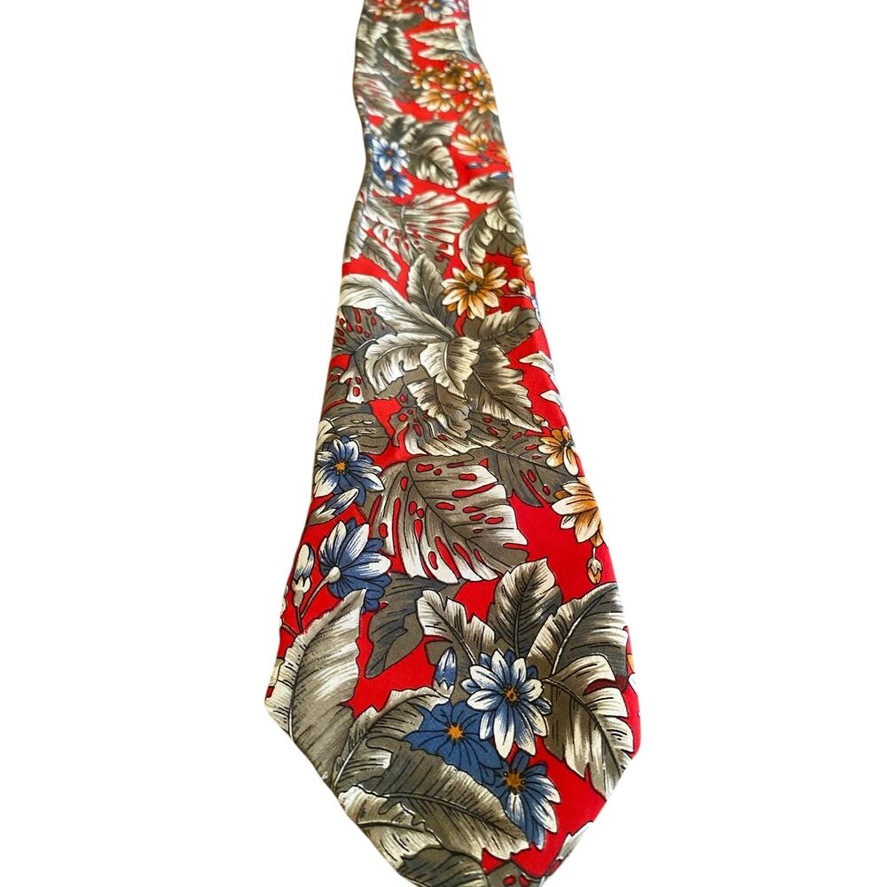 Ted Lapidus Paris Red Floral Tropical Silk Necktie Made In Italy‎